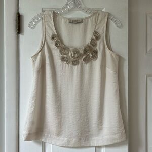 Ann Taylor Loft off white sleeveless shirt with Lacey flower detail, med. petite